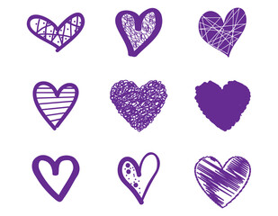 Heart contour vector. Violet hand drawn love icon isolated. Paint brush stroke heart icon. Hand drawn vector for love logo, heart symbol, doodle icon and Valentine's day. Painted grunge vector shape