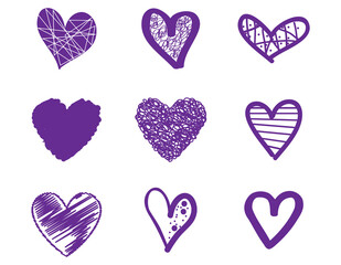 Heart contour vector. Violet hand drawn love icon isolated. Paint brush stroke heart icon. Hand drawn vector for love logo, heart symbol, doodle icon and Valentine's day. Painted grunge vector shape