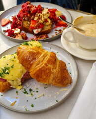 Turkish Coffee. Oriental sweets with a coffe with a heart on a foam in two white cups in Istanbul