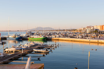 Small marina in the town of La Ampolla, Tarragona, Catalonia, Spain.