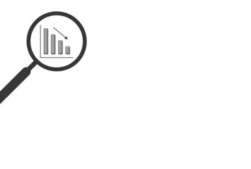 虫眼鏡で詳しく見る右肩下がりの黒い棒グラフ - 下落・業績悪化などの分析のイメージ素材
