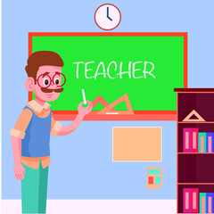 vector of a teacher giving class, preschool teacher giving class in a classroom.