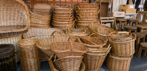 wicker market. baskets, baskets, bags and stacked trunk. typical delta object. port of fruits, tiger, argentina