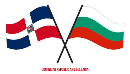 Dominican Republic and Bulgaria Flags Crossed And Waving Flat Style. Official Proportion.