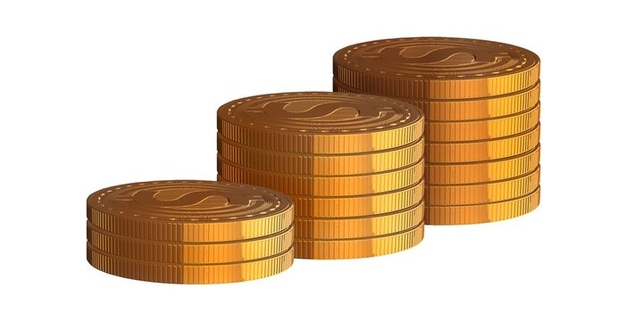 Dollar coins lie in piles. 3d rendering.Close up macro symbol about finance and money.4k.Cryptocurrency with usd.Virtual internet money.Single season.Flying money background.Digital element for