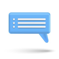Speech bubble 3d box chat button. Message talk balloon in render style. Vector speak 3d icon illustration