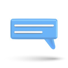 Speech bubble 3d box chat button. Message talk balloon in render style. Vector speak 3d icon illustration