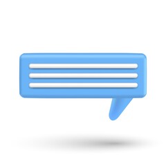 Speech bubble 3d box chat button. Message talk balloon in render style. Vector speak 3d icon illustration