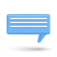Speech bubble 3d box chat button. Message talk balloon in render style. Vector speak 3d icon illustration