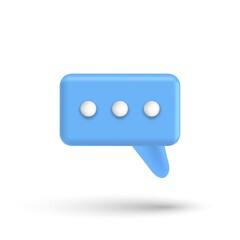 Speech bubble 3d box chat button. Message talk balloon in render style. Vector speak 3d icon illustration