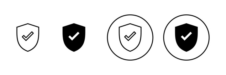 Shield check mark icons set. Protection approve sign. Insurance icon