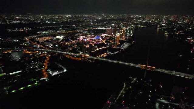 大阪港の夜景　USJ周辺をドローンで撮影