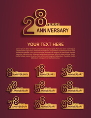 set anniversary logotype premium collection golden color with outline style isolated on red background