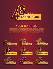 set anniversary logotype premium collection golden color with outline style isolated on red background