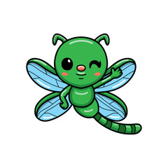 Cute little green dragonfly cartoon