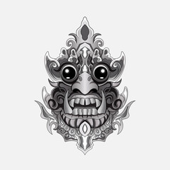 Hand Drawn illustration Culture Barong Traditional Balinese tattoo Black and white