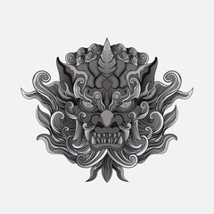 hand drawn Vintage Foo Dog Chinese lion Culture Illustration tattoo Black and white