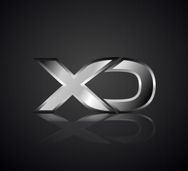 Modern Initial logo 2 letters Silver Metal Chrome simple in Dark Background with Shadow Reflection XO