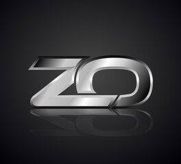 Fototapeta premium Modern Initial logo 2 letters Silver Metal Chrome simple in Dark Background with Shadow Reflection ZO