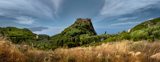 Panoramic view to Angelokastro Castle in Corfu. Greece