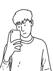 black and white of man cartoon on white background