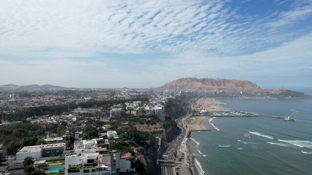 Aerial view of Lima, Peru along Barranco district, also known as the artsy community