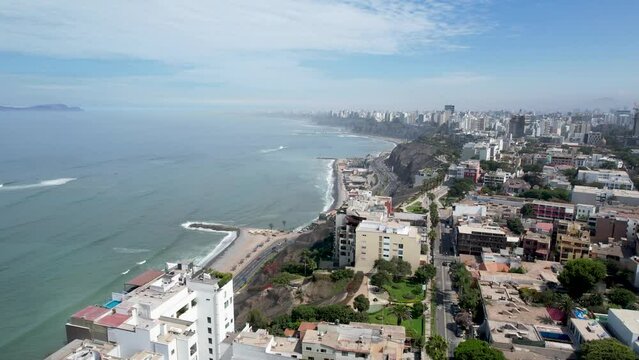 Aerial view of Lima, Peru along Barranco district, also known as the artsy community