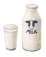 牛乳　牛乳瓶　手描き