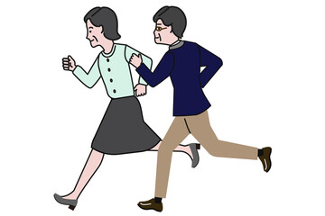 キャリアや人生をイメージさせる走る男女カップルのイラスト