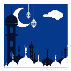 Muslim icon and ornament consist of mosque, crescent moon, suitable for ramadhan and ied greetings or other muslim 