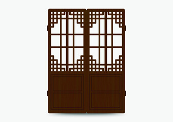 Traditional korean ornament frame pattern. Set of door and window antique decoration art. Silhouette vector illustration.