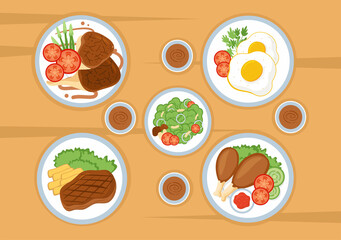 Food at Each Meal with Health Benefits, Balanced Diet, Vegan, Nutritional and the Food Should be Eaten Every Day in Flat Background Illustration