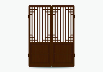 Traditional korean ornament frame pattern. Set of door and window antique decoration art. Silhouette vector illustration.