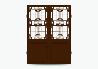 Traditional korean ornament frame pattern. Set of door and window antique decoration art. Silhouette vector illustration.