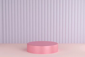 Cylinder podium on floor with pastel color wall, stage for product, 3d render.