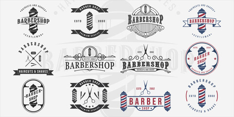 set of barbershop vintage logo vector illustration template icon graphic design. bundle collection of various barber shop sign or symbol for business retro concept