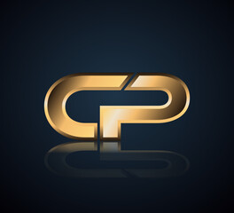 Modern Initial logo 2 letters Gold simple in Dark Background with Shadow Reflection CP