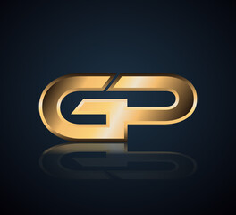 Modern Initial logo 2 letters Gold simple in Dark Background with Shadow Reflection GP