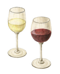 赤ワインと白ワイン　手描き