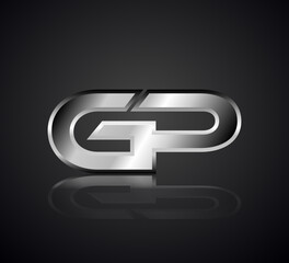 Obraz premium Modern Initial logo 2 letters Silver Metal Chrome simple in Dark Background with Shadow Reflection GP