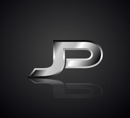 Modern Initial logo 2 letters Silver Metal Chrome simple in Dark Background with Shadow Reflection JP