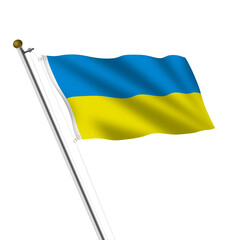 Ukraine flagpole 3d illustration on white with clipping path