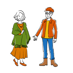 秋服のお洒落なシニアイラスト