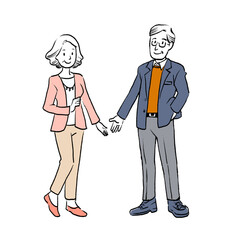 ポーズをとるシニア男女の全身イラスト