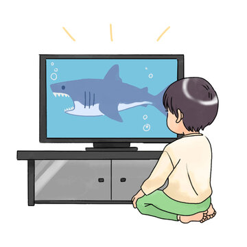 TVを見る距離がとても近い男の子のイラスト