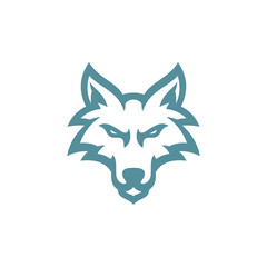 Line art outline wolf head logo design, wild dog wolf coyote face vector icon