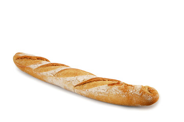 Freshly baked baguette bread, white bread commonly used to accompany food, isolated on white background with space for text
