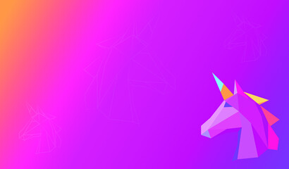 Unicorn polygon background , flat unicorn copy space illustration background on pink-orange color , polygon vector wallpaper set for copy space