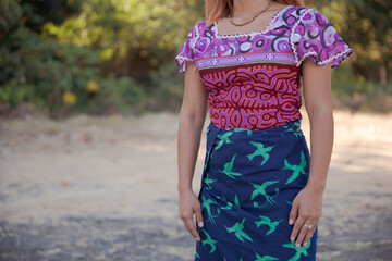 Woman indigenous Guna of Panama modeling for the camera 