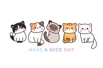 Cute Cat Greeting Drawing Cartoon Doodle Banner Card Background